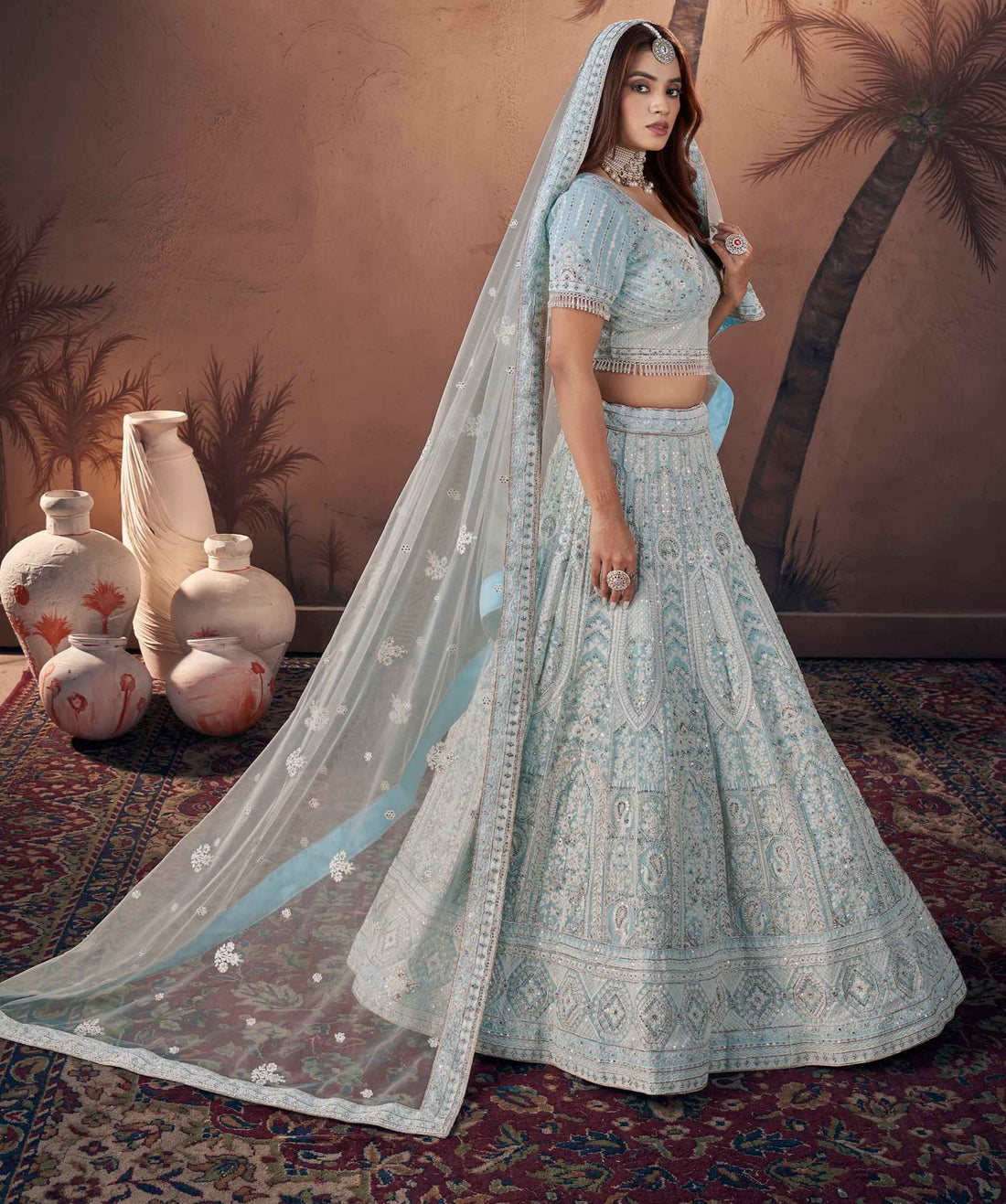 Azure Sky Bridal Ghaghara- Rent