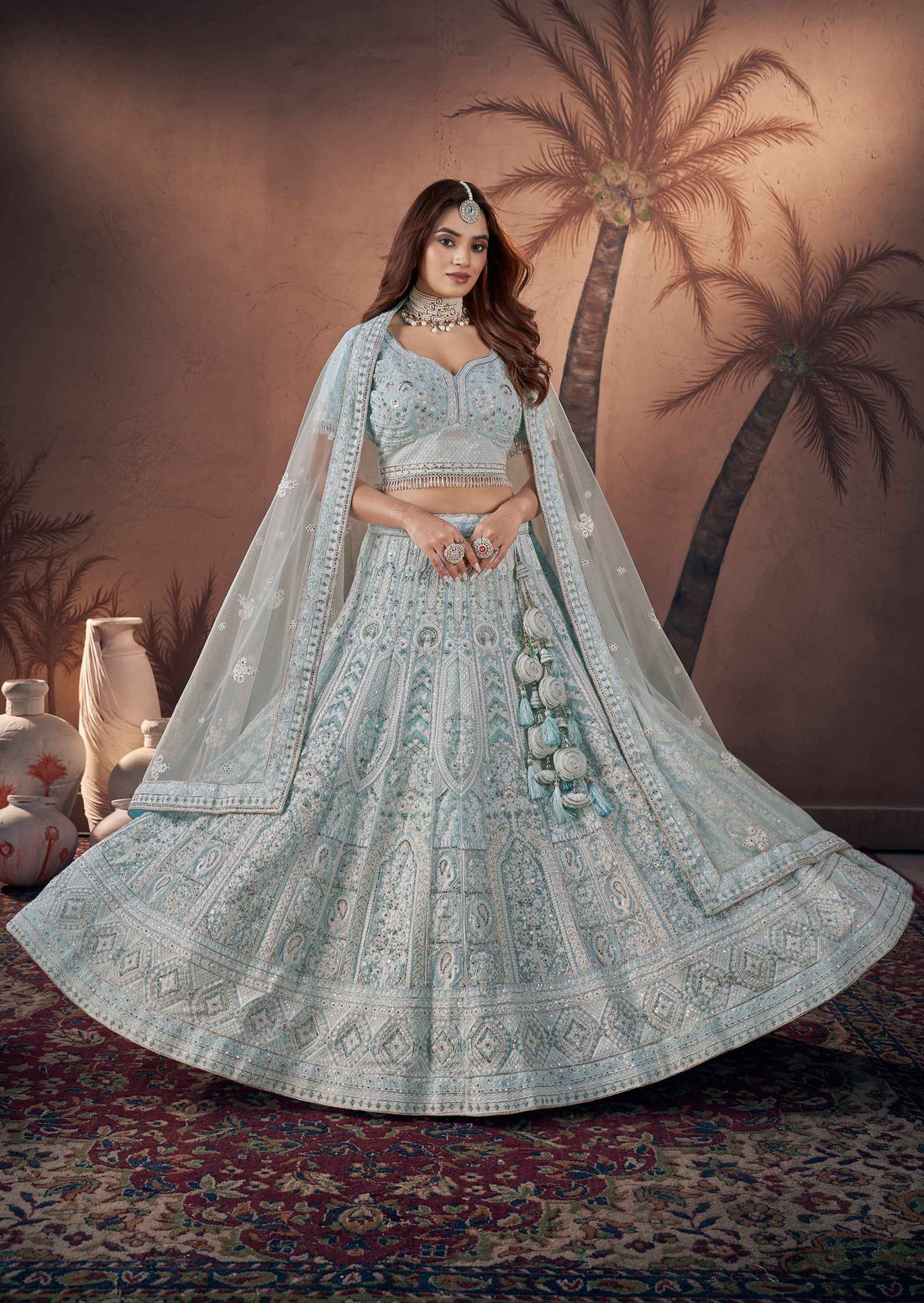 Azure Sky Bridal Ghaghara- Rent