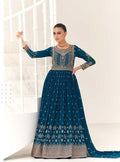 BLUE FLOOR LENGTH ANARKALI SET - RENT