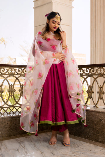 Pomcha Jaipur'S Magenta Lilly Anarkali Set - Rent