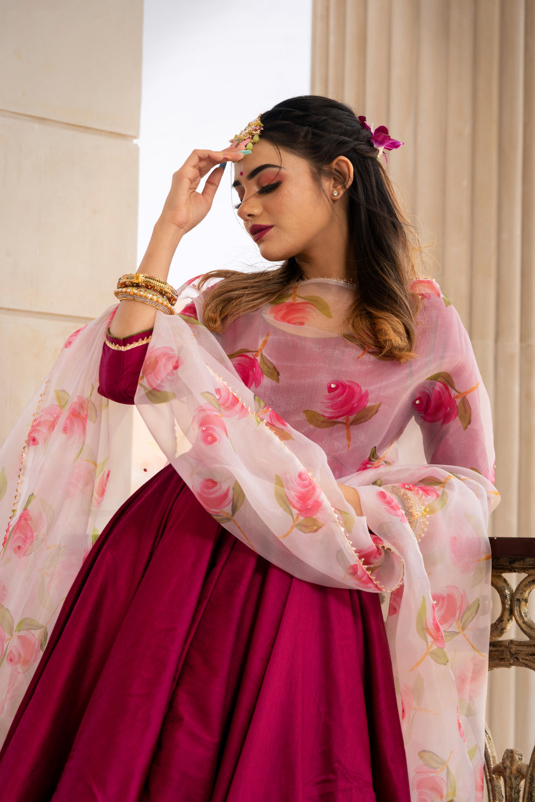 Pomcha Jaipur'S Magenta Lilly Anarkali Set - Rent