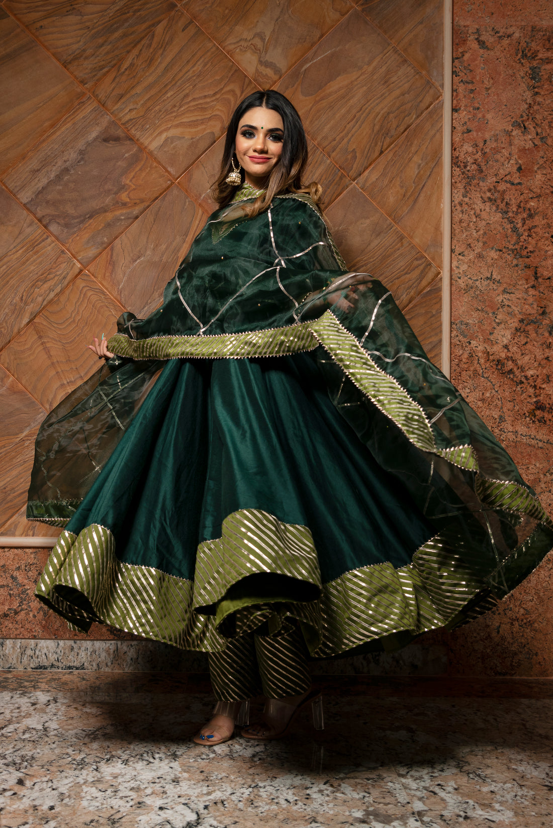 Pomcha Jaipur's Jannat dark green anarkali set-RENT