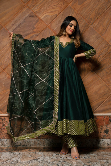 Pomcha Jaipur's Jannat dark green anarkali set-RENT