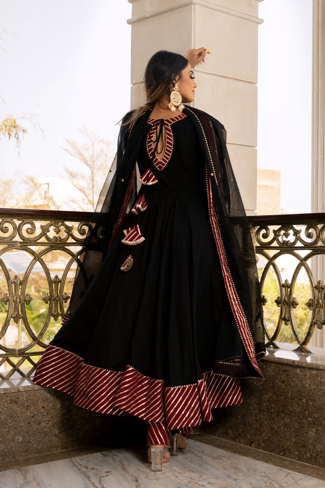 Pomcha Jaipur'S Hina Black And Maroon  Anrkali Set - Rent