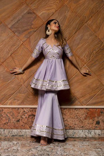 POMCHA JAIPUR'S IBADAT LILAC  SHARARA SET-RENT