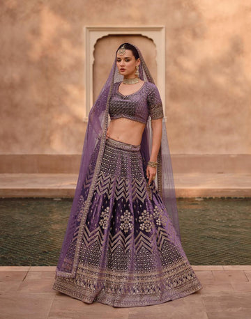 Exquisite Purple Lehenga with Handworked Blouse & Tail-Cut Full-Length Dupatta