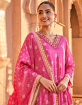 Exquisite Pink Printed Embroidered Silk Anarkali_1