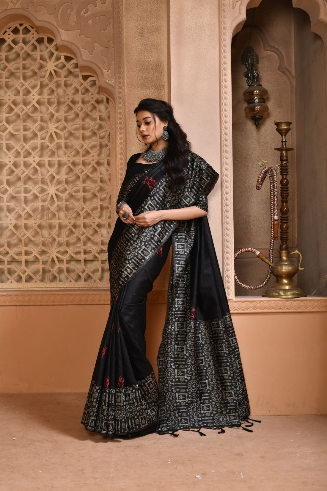 Timeless Artistry & Elegance Handloom Raw Silk Kalamkari Woven Saree