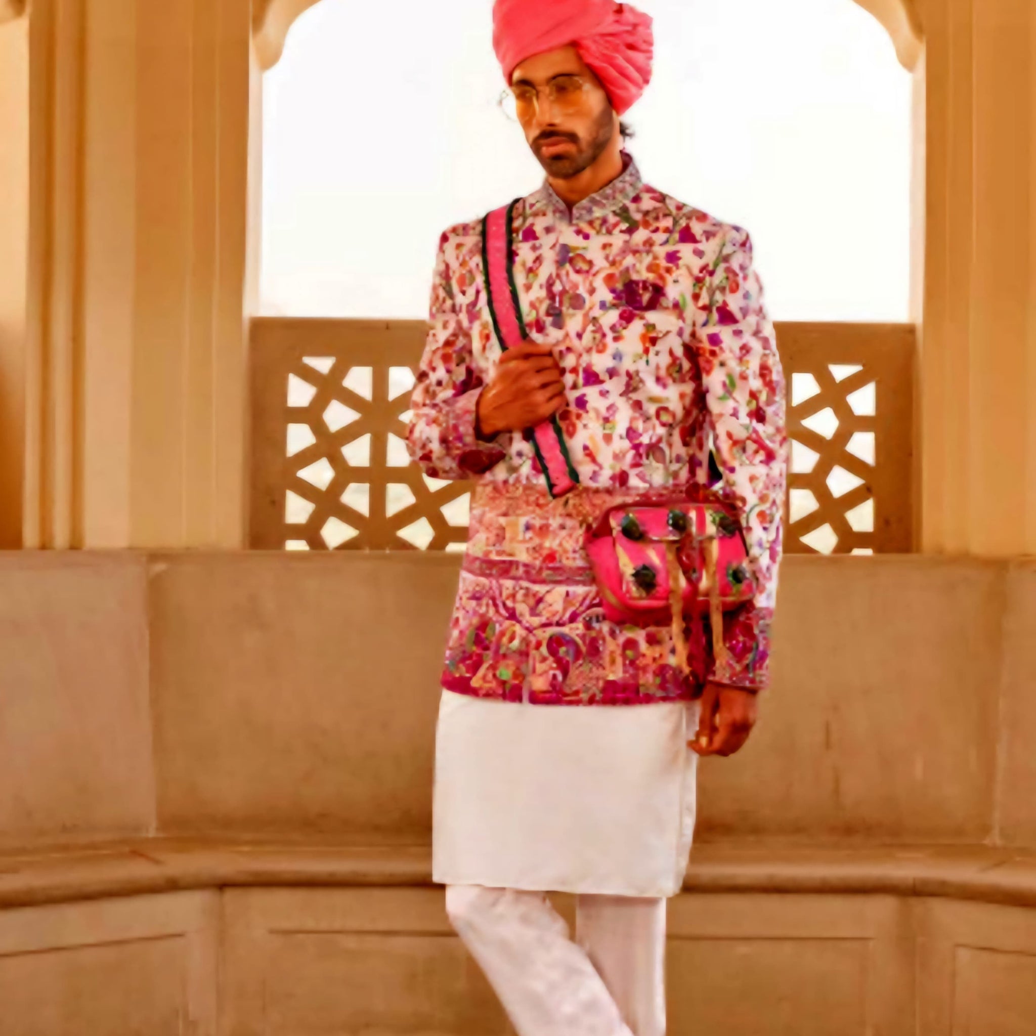 Smooth Patola Printed Koti With Art Silk Plain Kurta Or Pent - Rent