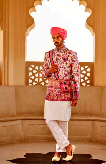 Smooth Patola Printed Koti With Art Silk Plain Kurta Or Pent - Rent