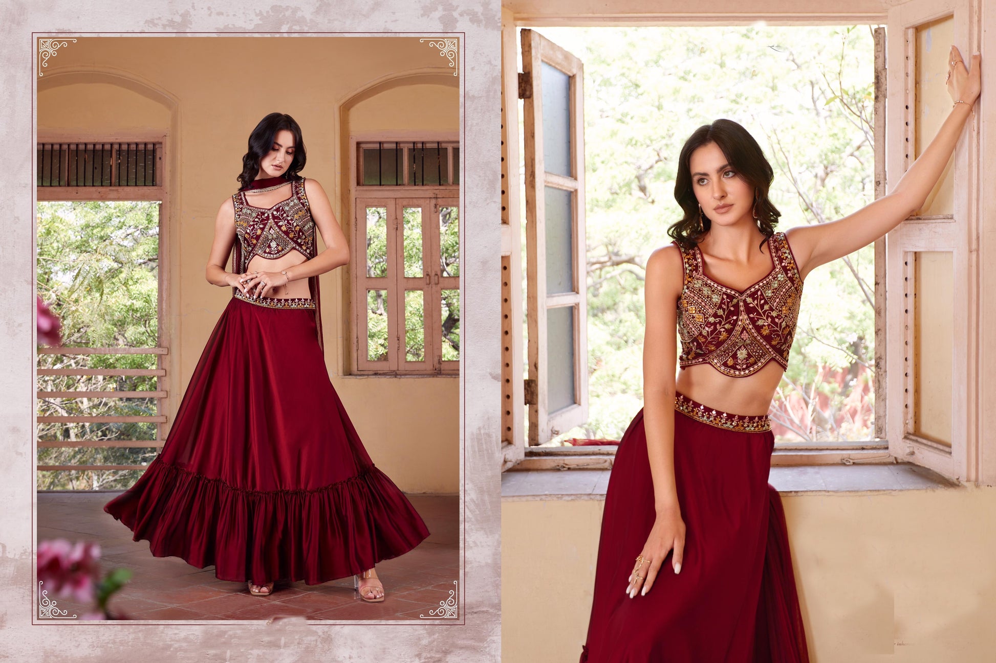 Maroon Embroidered Lehenga Choli - Rent_2