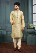 Men Golden Self Design Jacquard Kurta Pyjama