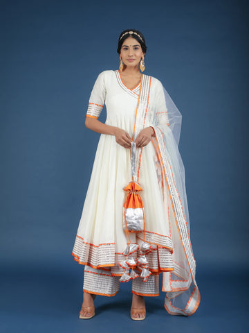 POMCHA JAIPUR'S NOOR OFF WHITE ANGRAKHA SET - RENT