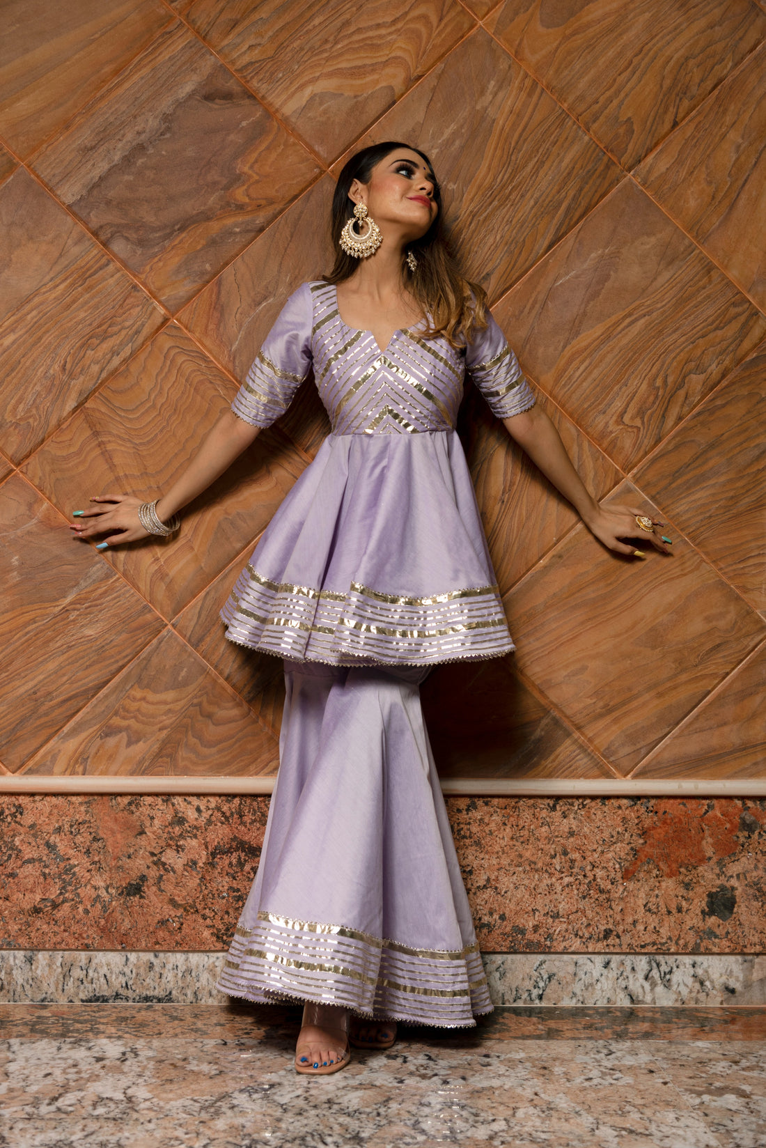 POMCHA JAIPUR'S IBADAT LILAC SHARARA SET-RENT