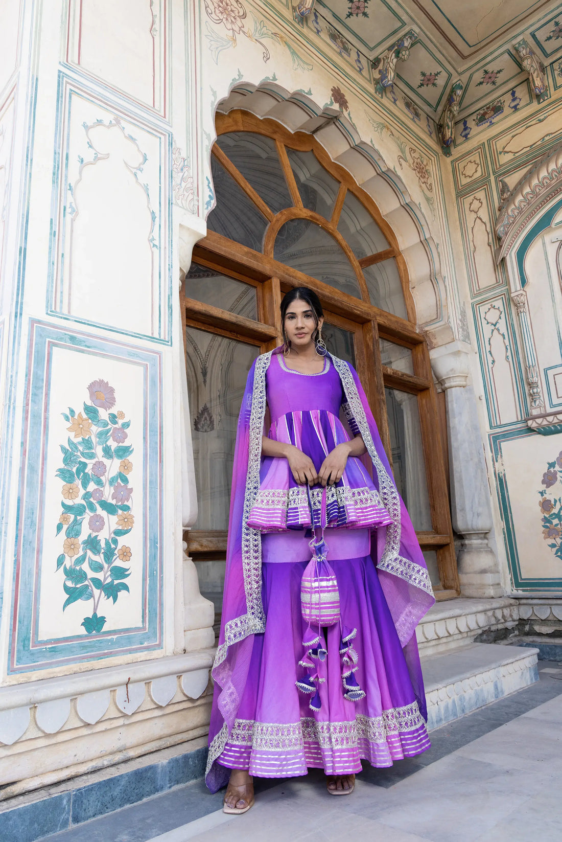 POMCHA JAIPUR'S PURPLE OMBRE MUSLIN SHARARA SET - RENT