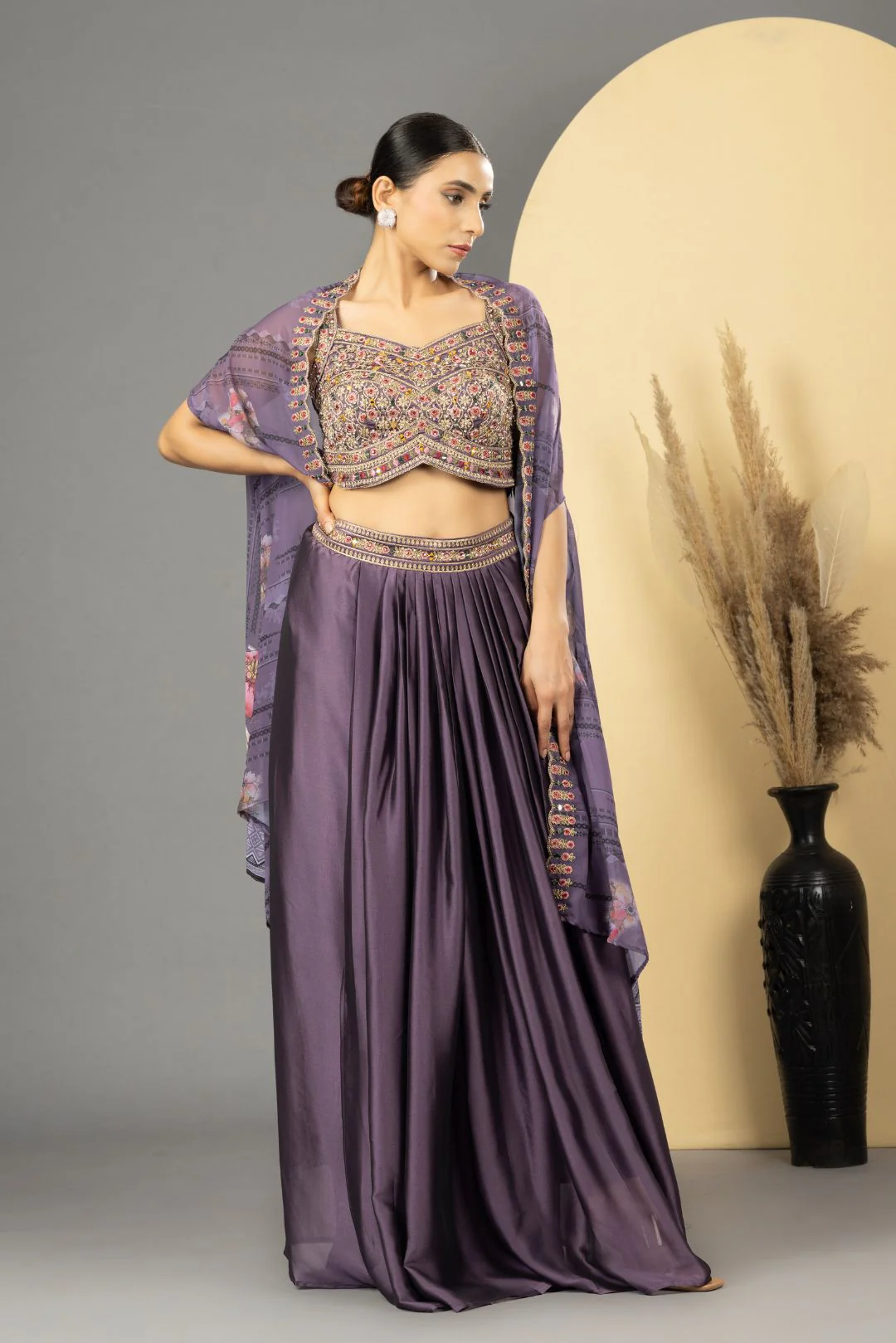 Purple Skirt Set With Cape - Rent