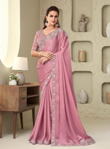 ELEGANT DUSTY PINK SOFT SILK SAREE - RENT