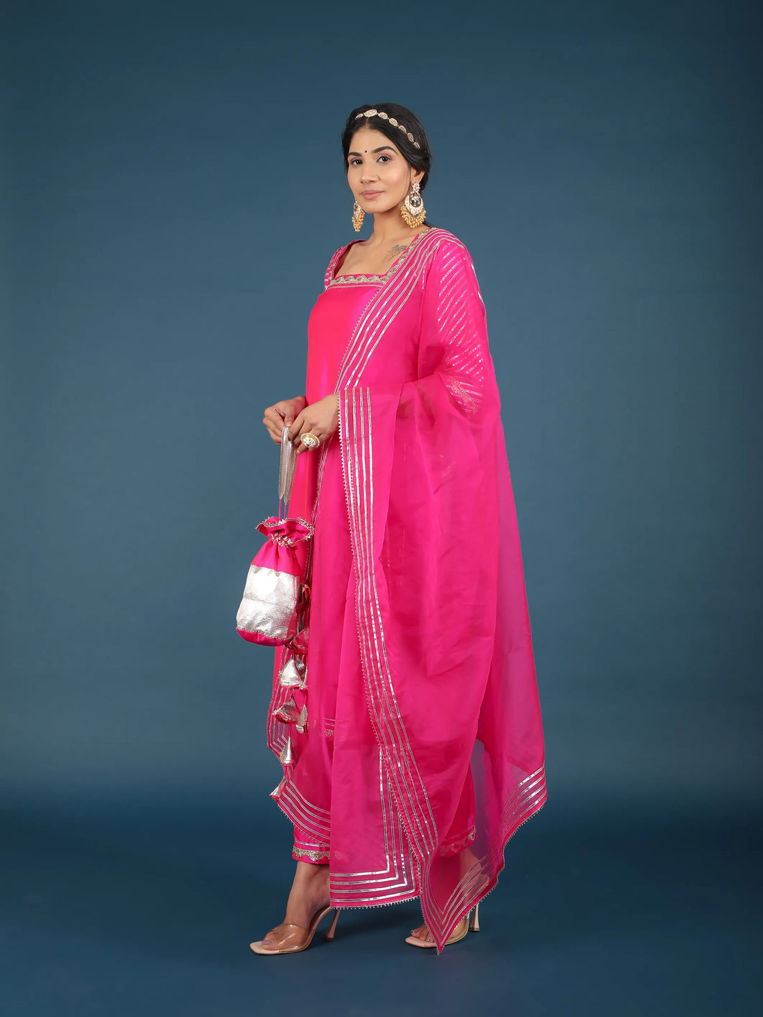 POMCHA JAIPUR'S ZOYA PINK TAFFETA SILK SUIT SET - RENT