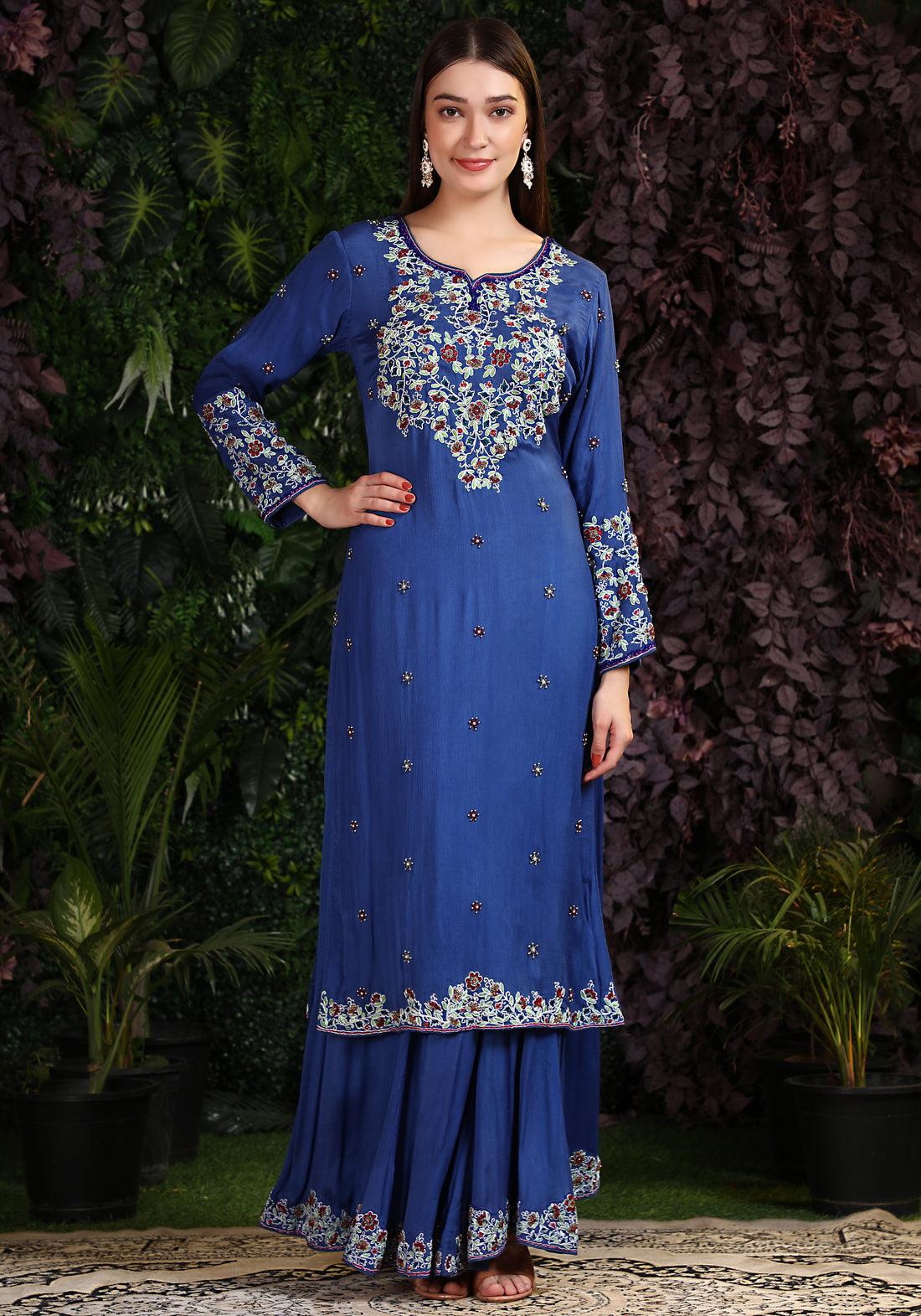 Miracolos By Ruchi's Classy Blue colored Kurta and Palazzo  - Rent