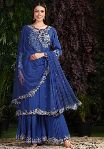 Miracolos By Ruchi's Classy Blue colored Kurta and Palazzo  - Rent