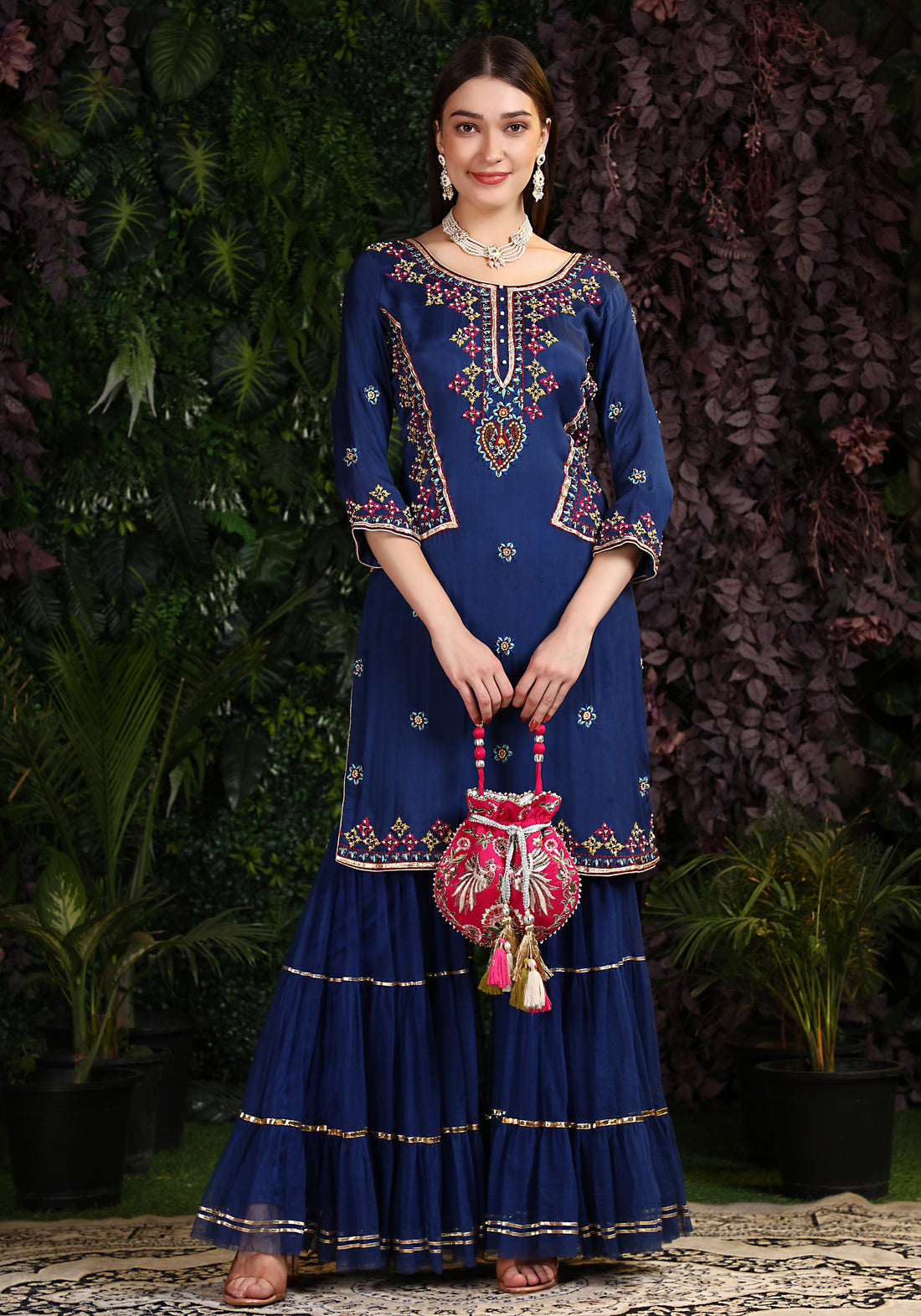 Miracolos By Ruchi's Elegant Blue colored Kurta and Garara set  - Rent