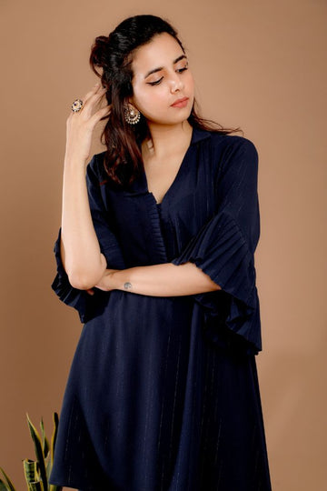 Omana by Ranjan Bothra's Navy Blue Asymmetrical Party Wear Tunic Set - Rent