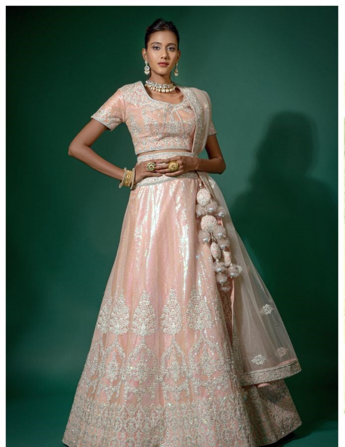 Parvati Pink Sequins and Zari Work Lehenga - Rent