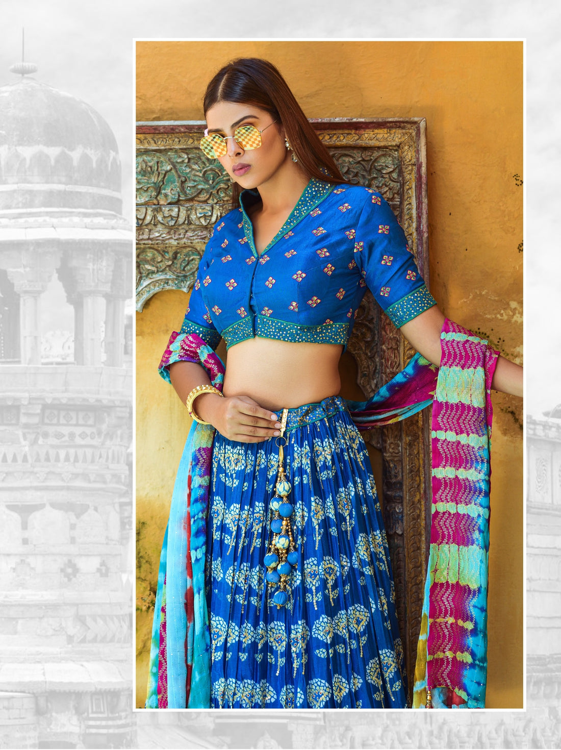 Royal Blue heavy embroidered Lehenga Set - Rent