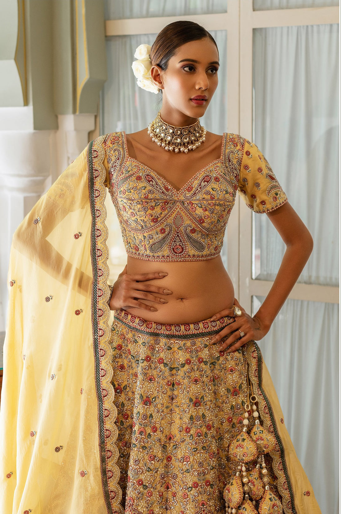 Multicolored Heavy Embroidered Lehenga Set - Rent