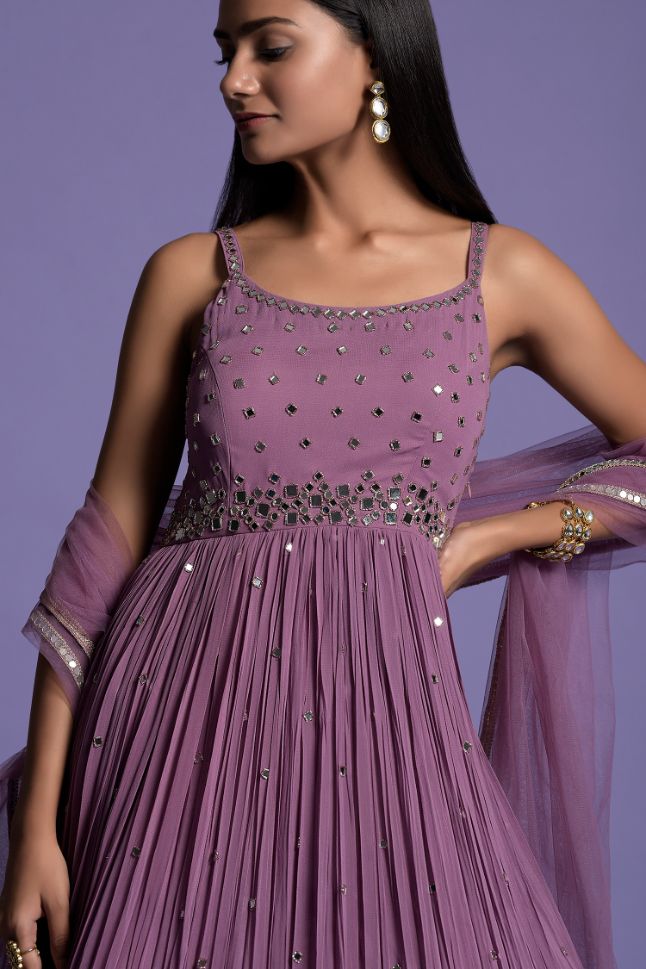 Two Sister's Purple Mirror Embellished Anarkali Gown - Rent