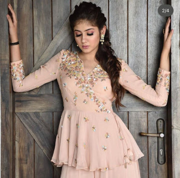 Designer Kanika Kapoor's Baby Pink Color Net Dress with Georgette Bottom - Rent