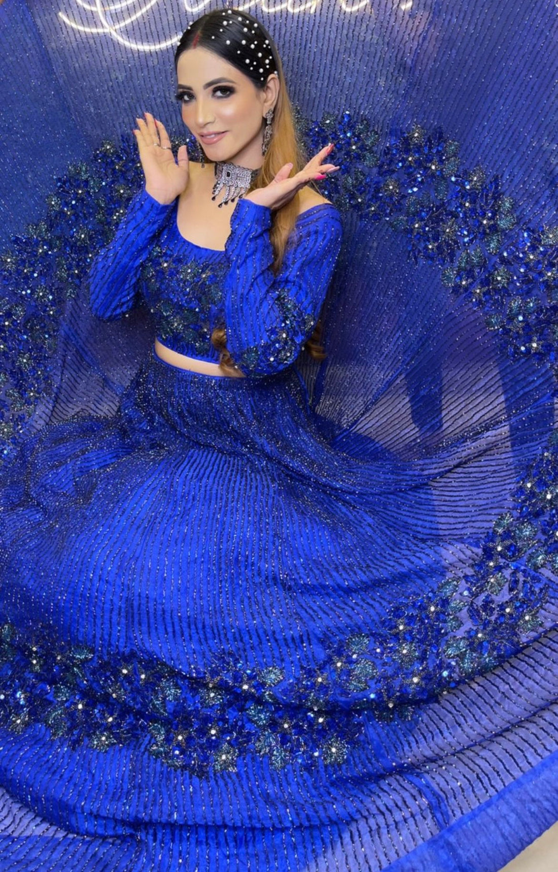 Label Inaayat's Elegant Royal Blue colored Organza Lehenga - Rent