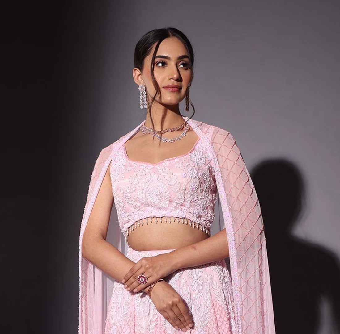 Label Inaayat's Classy Powder Pink Lehenga Set  - Rent