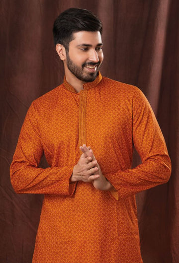 Orange Printed Readymade Kurta Pajama - Rent