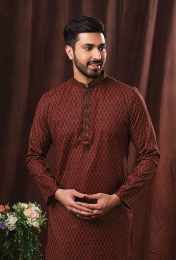 Maroon Color Printed Readymade Kurta Pajama - Rent