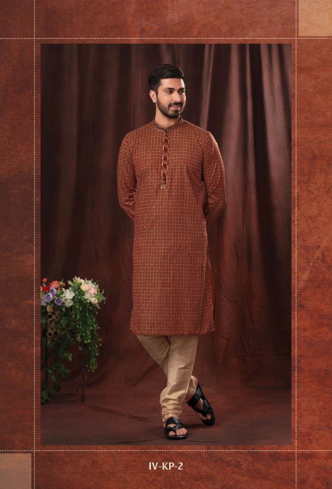 Red Printed Readymade Kurta Pajama - Rent