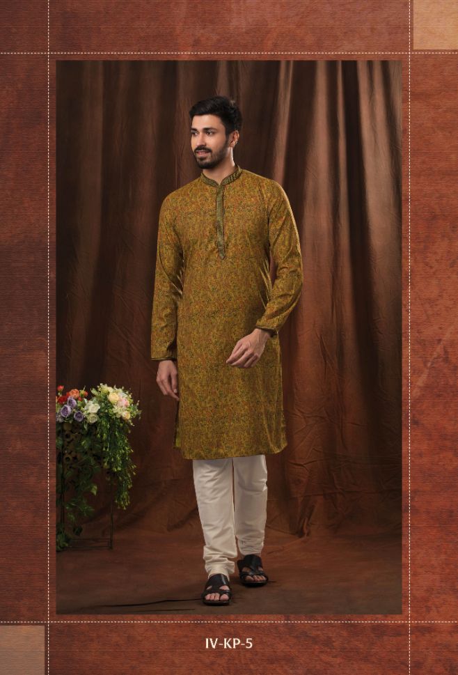 Mehendi Green Color Printed Readymade Kurta Pajama - Rent