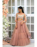 Rent Blush Pink Skirt With Selfcolor Multi Pastel Top And Dupatta.-Women-Glamourental