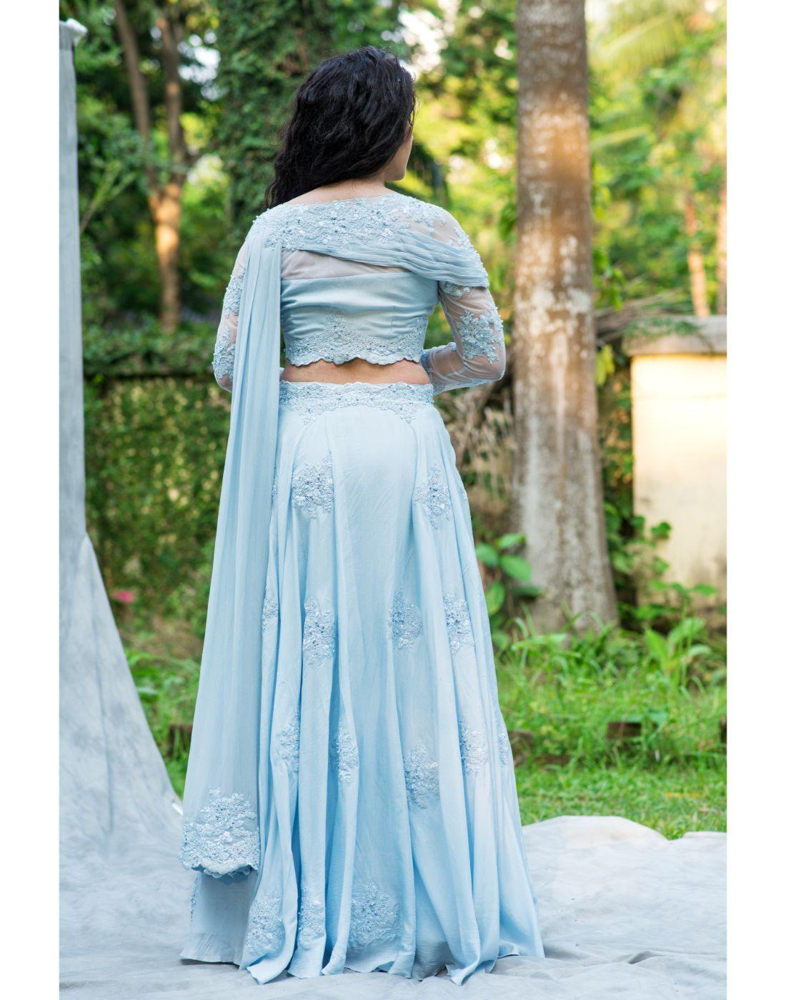 Rent Powder Blue Crop Top & Skirt-Women-Glamourental