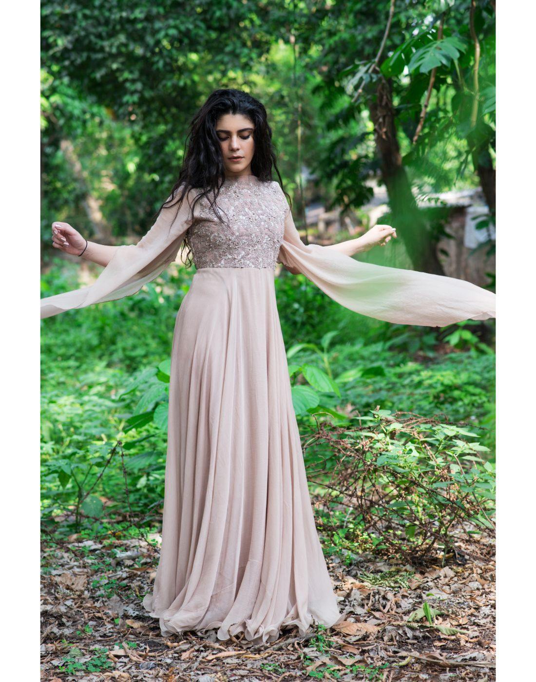 Rent Elongated Sleeves Full Length Gown-Women-Glamourental