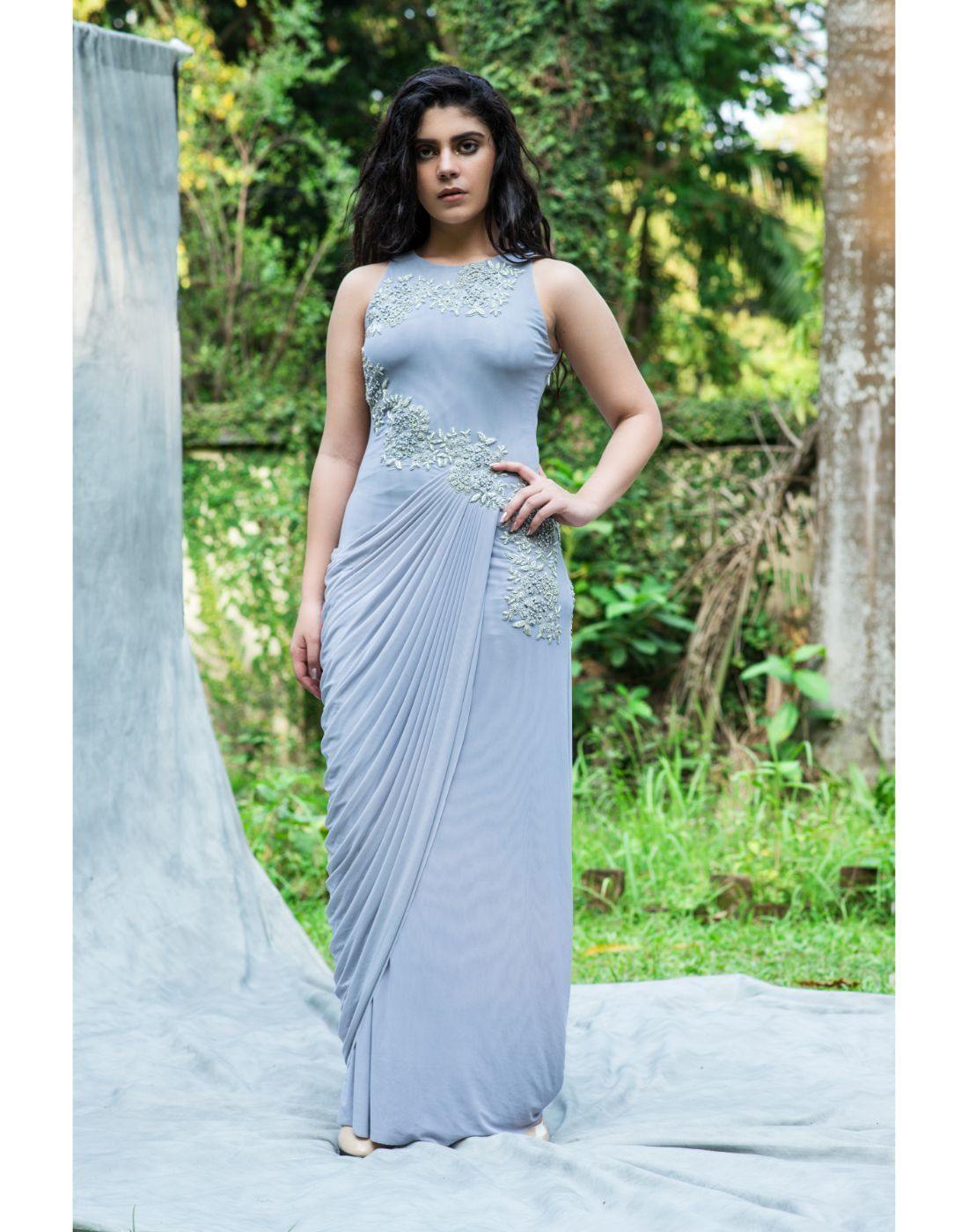 Rent Pleated Drape Gown-Women-Glamourental