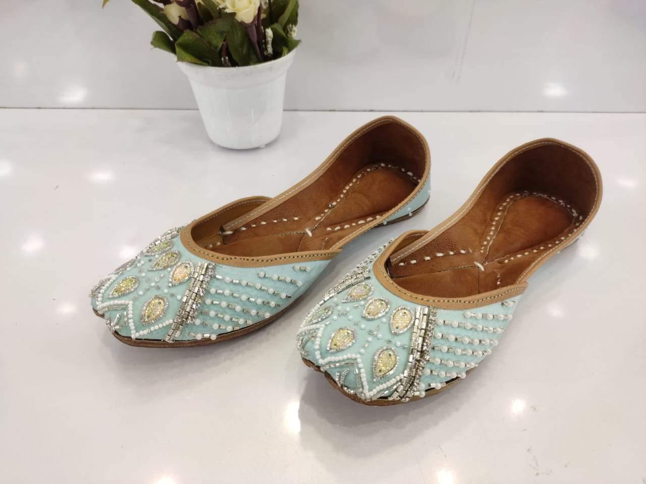 Sea Green Punjabi Juttis