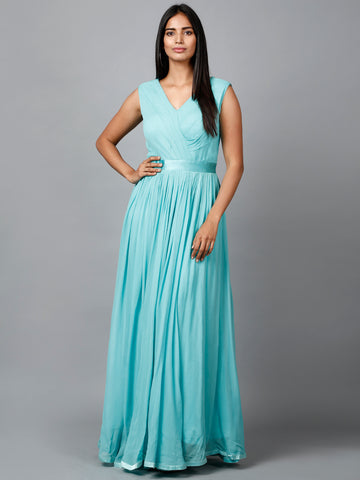 Miracolos By Ruchi's Elegant Blue Colored Drape Georgette Party Gown - Rent