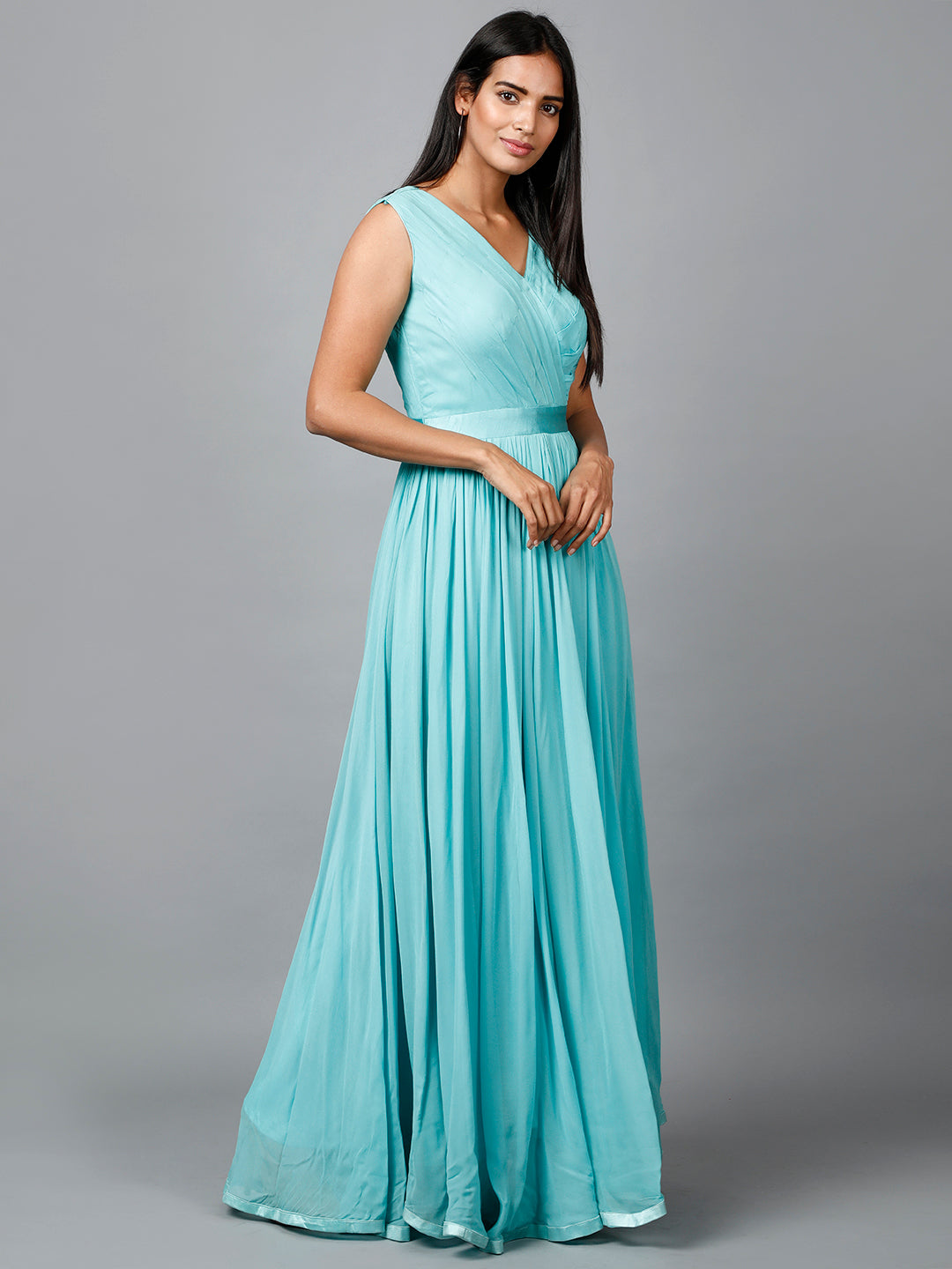 Miracolos By Ruchi's Elegant Blue Colored Drape Georgette Party Gown - Rent