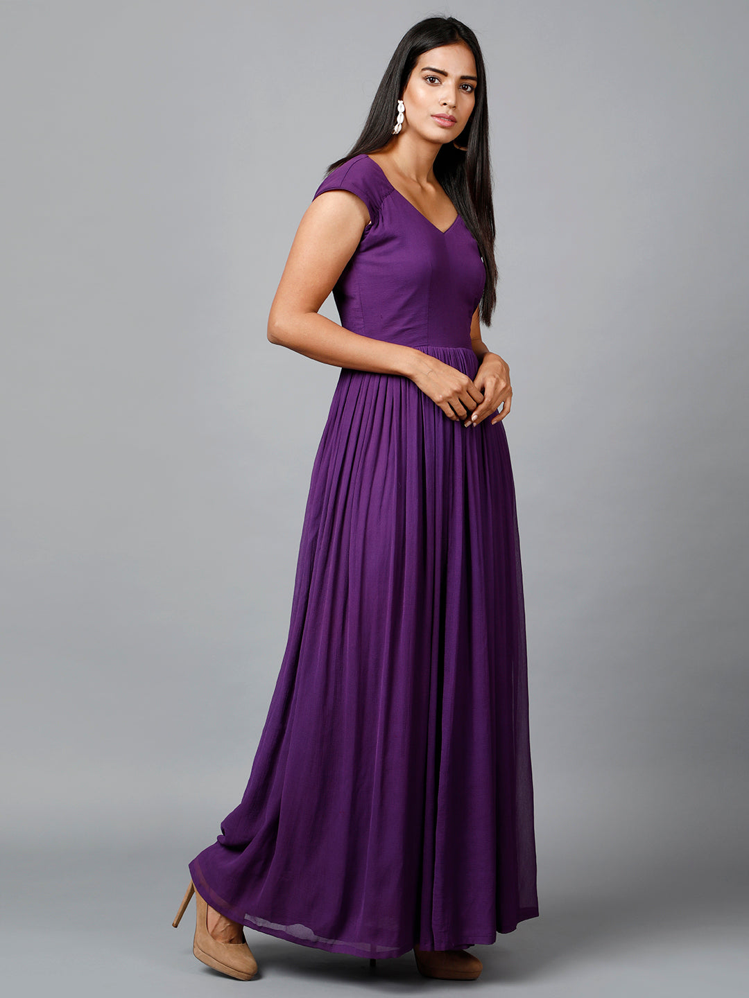 Miracolos By Ruchi's Classy Chiffon Drape Ruching Maxi Gown   - Rent