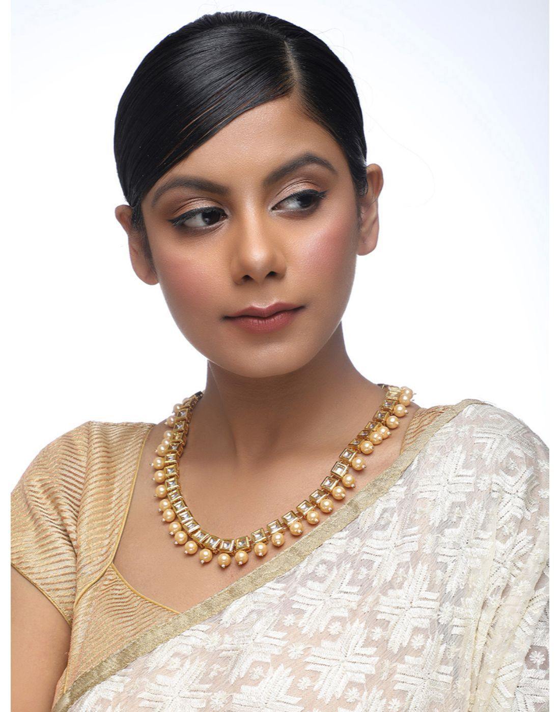 Square Kundan Ivory Neckpiece-Accessories-Glamourental