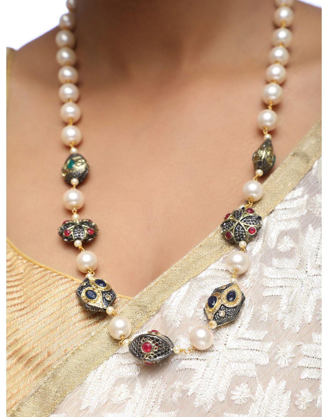 Pearl Beaded Necklace Set with Stud-Accessories-Glamourental