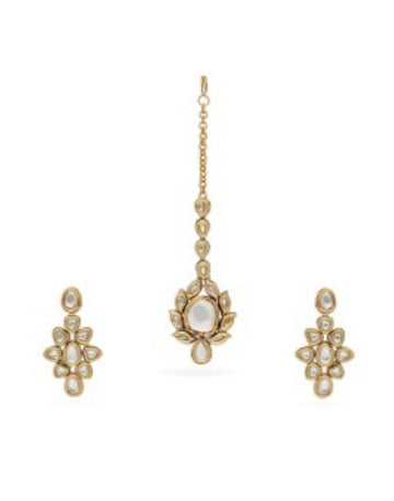 Kundan Teeka With Earrings-Accessories-Glamourental