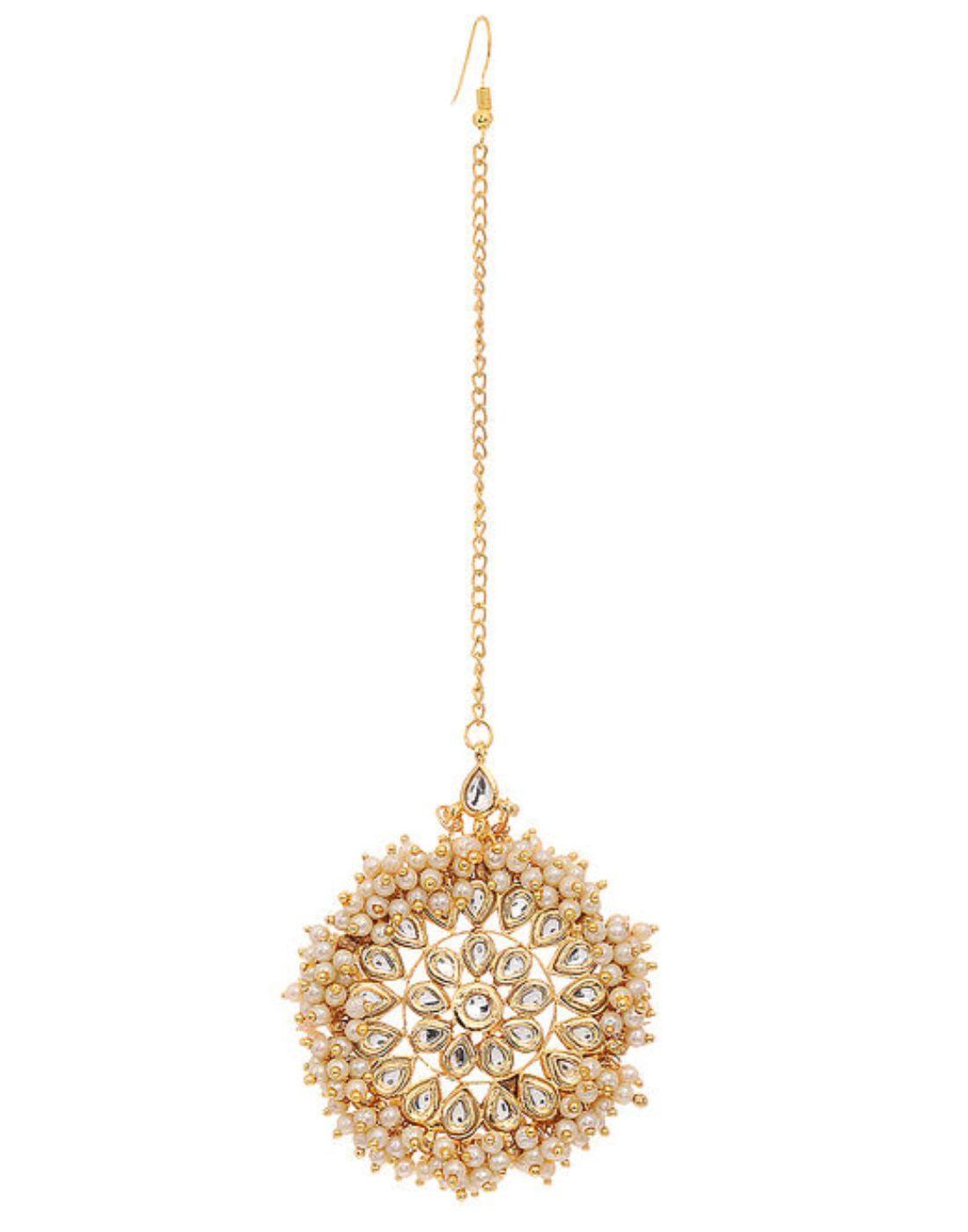 Round Jadtar & Kundan Maang Tikka-Accessories-Glamourental