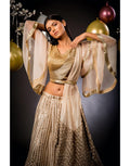 Rent Gold Foil Ghagra With Layered Sleeve And Drape Style Top-Women-Glamourental